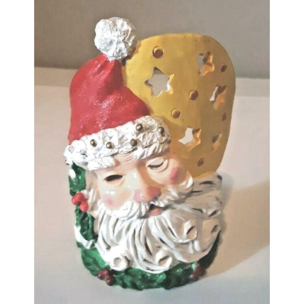 Vintage Santa Clause Votive Candle Holder Christmas Twinkle Cozy Lighted Glow